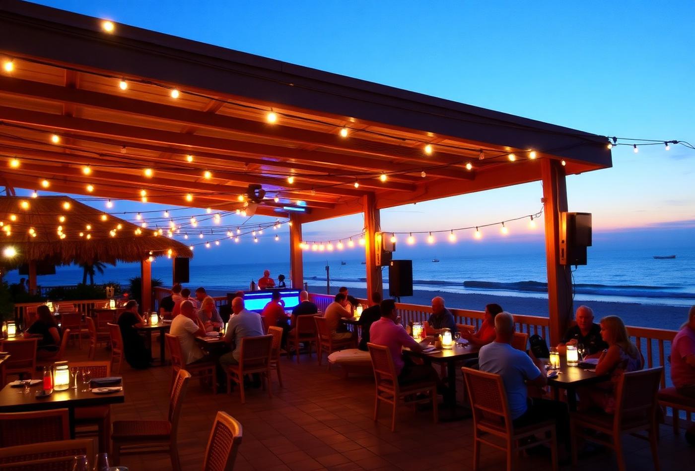 Terras met lichtjes en dj tijdens het blauwe uur