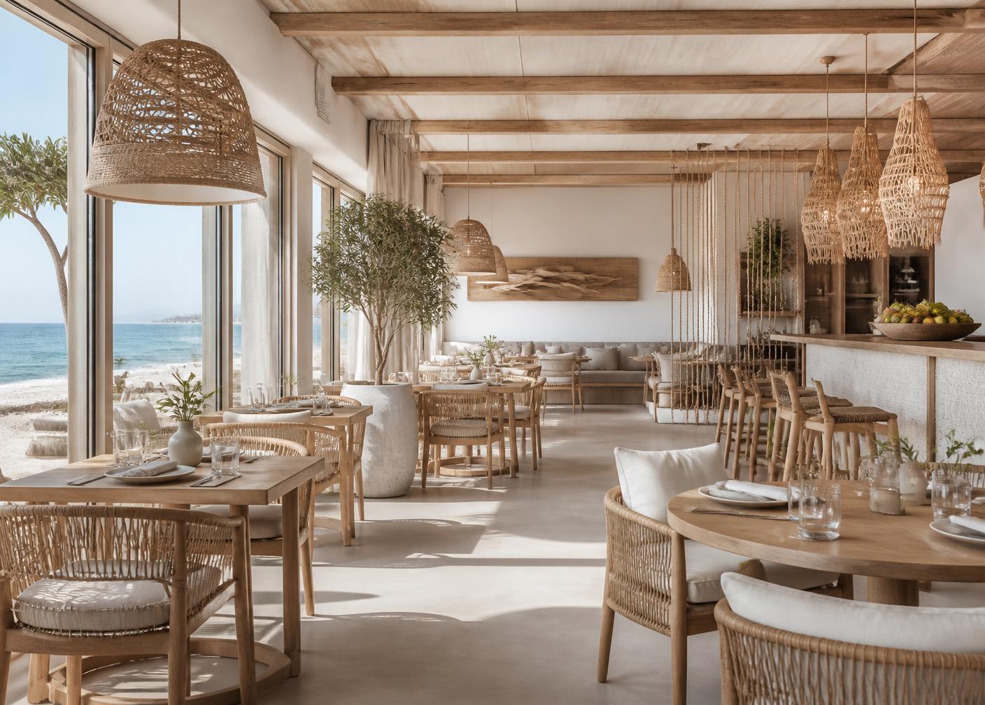 Licht interieur met hout en linnen